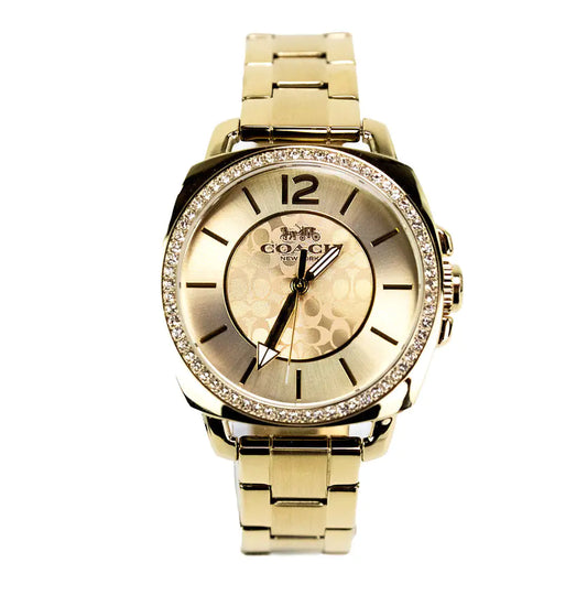 Coach Boyfriend Crystal Bezel Yellow Gold Toned Wrist Watch