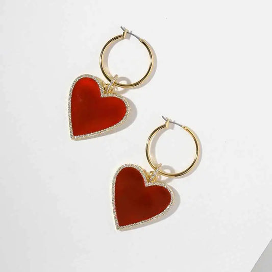 Red Heart Drop Earrings