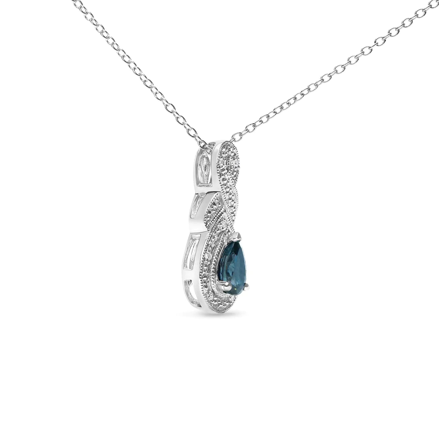 .925 Sterling Silver 6x4mm Pear Sapphire and Diamond Accent Infinity Drop 18" Pendant Necklace (H-I Color, SI1-SI2 Clarity)