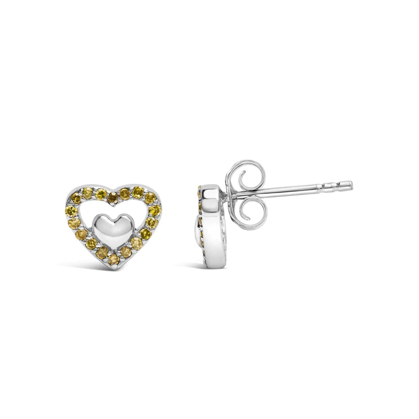 925 Sterling Silver 1/6 Cttw Diamond Open Double Heart Stud Earrings - Choice of Diamond Color