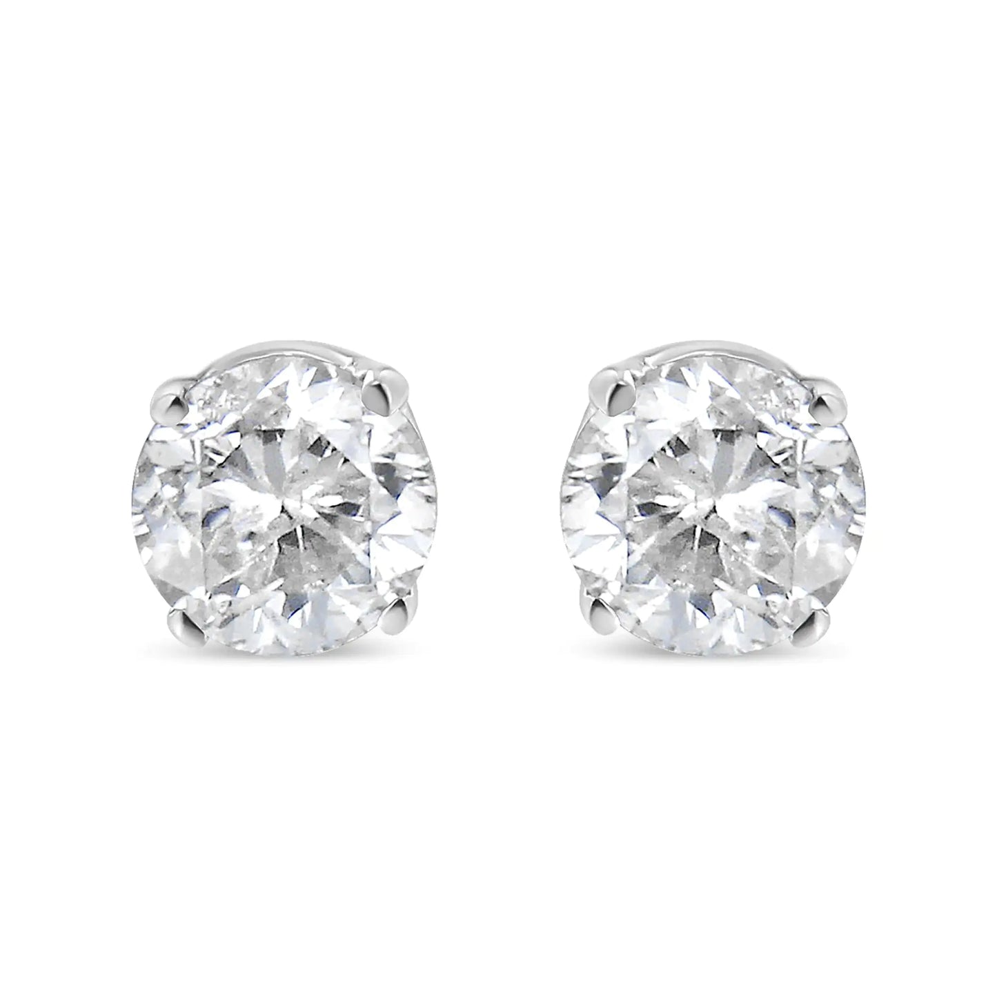 AGS Certified 14K White Gold 1.0 Cttw 4-Prong Set Brilliant Round-Cut Solitaire Diamond Push Back Stud Earrings (E-F Color, SI2-I1 Clarity)