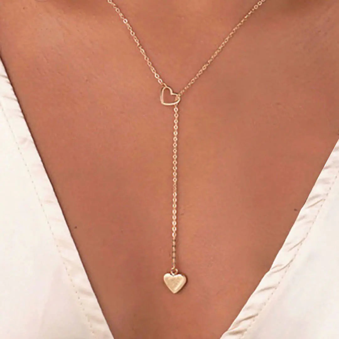 Chain Lariat Charming Hearts Necklace